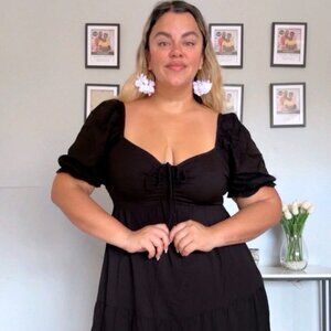 Plus Size Summer Dresses Sweetheart Neck with Drawstring and Puff Sleeve Casual